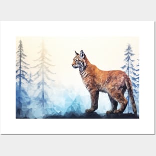 Misty boreal watercolor lynx Posters and Art